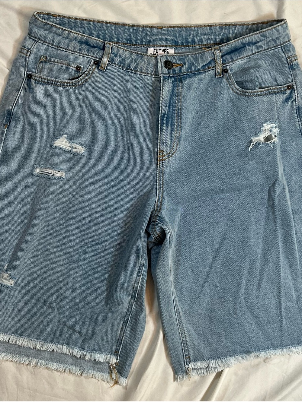 NWT Future Collective Light Blue Distressed Denim Shorts